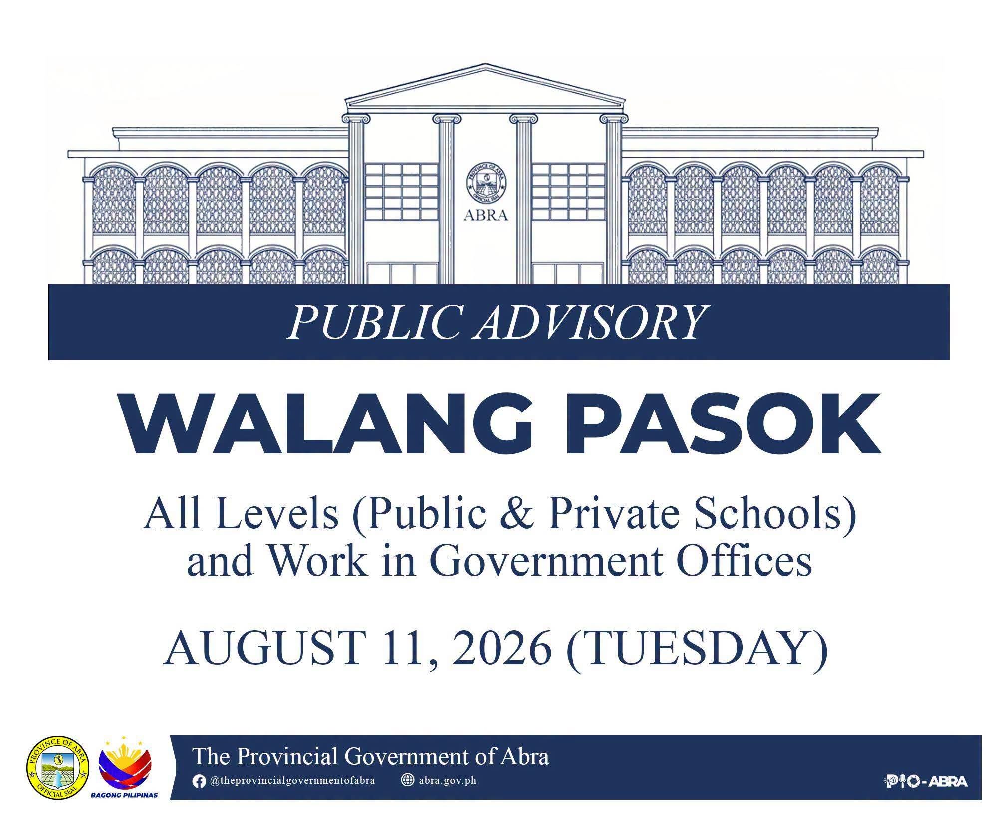 Abra suspends classes, government work on 11 August
