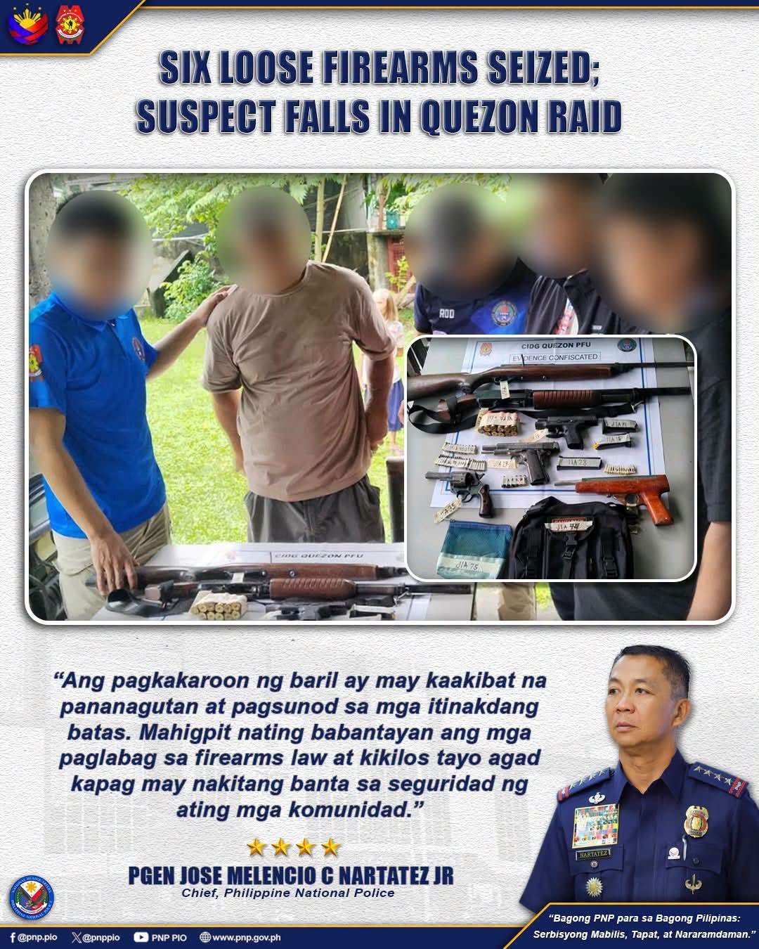 Man nabbed with 6 loose firearms in Quezon