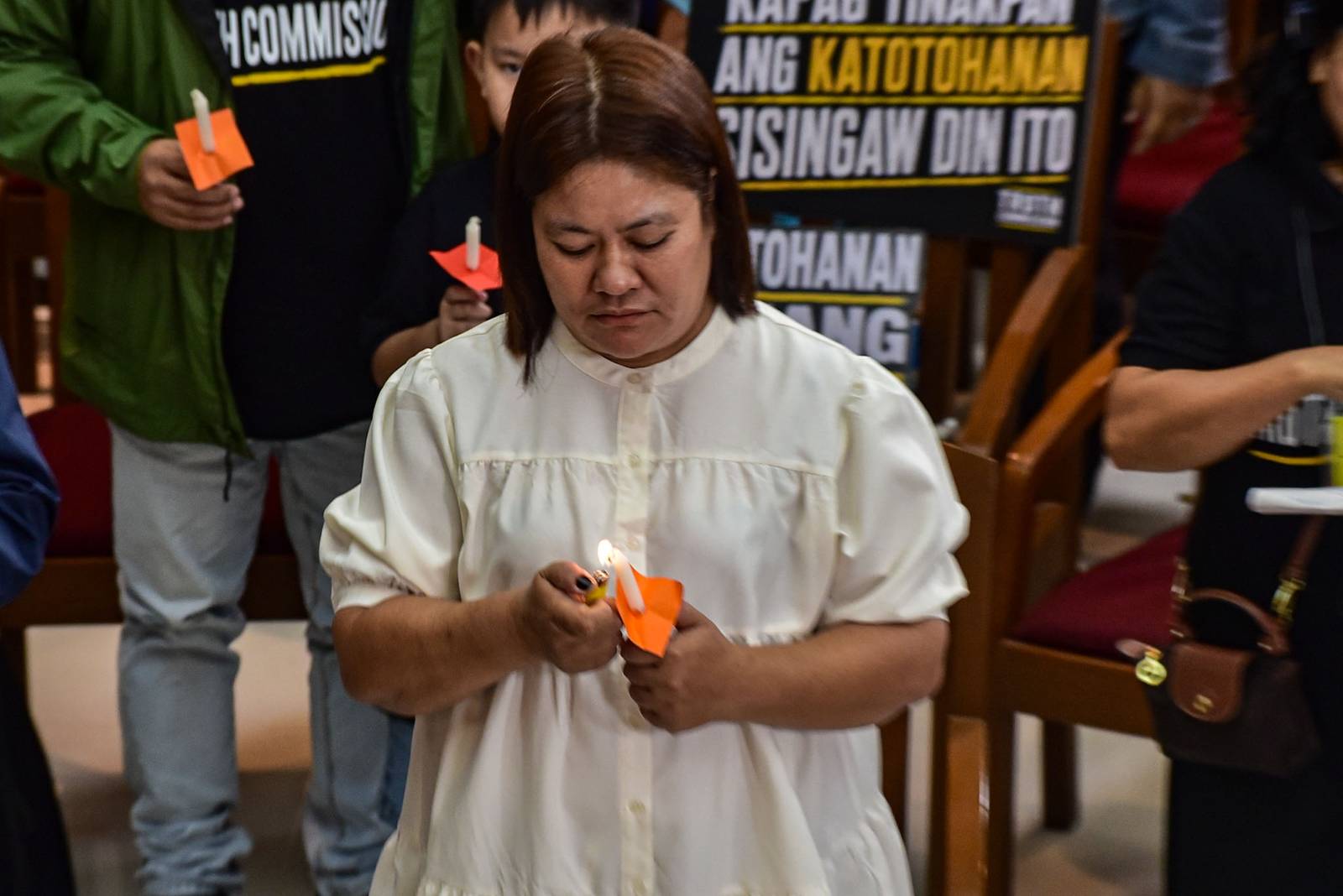 Victims, survivors, and families affected by killings during Duterte's drug war share their experiences during the civil society-led Truth Commission’s first public 'truth-telling session' at the Pope Pius XII Catholic Center in Manila on August 14. | Zedrich Xylak Madrid