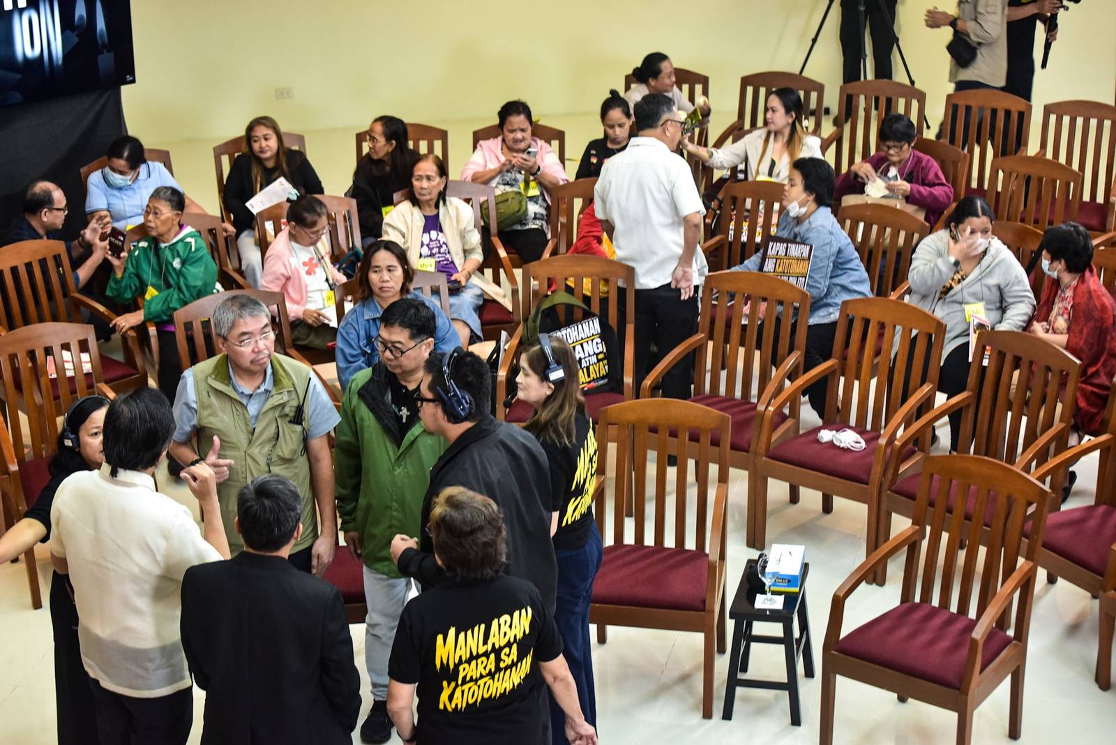 Victims, survivors, and families affected by killings during Duterte's drug war share their experiences during the civil society-led Truth Commission’s first public 'truth-telling session' at the Pope Pius XII Catholic Center in Manila on August 14. | Zedrich Xylak Madrid