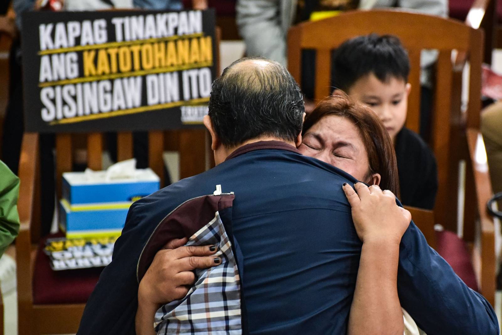 Victims, survivors, and families affected by killings during Duterte's drug war share their experiences during the civil society-led Truth Commission’s first public 'truth-telling session' at the Pope Pius XII Catholic Center in Manila on August 14. | Zedrich Xylak Madrid