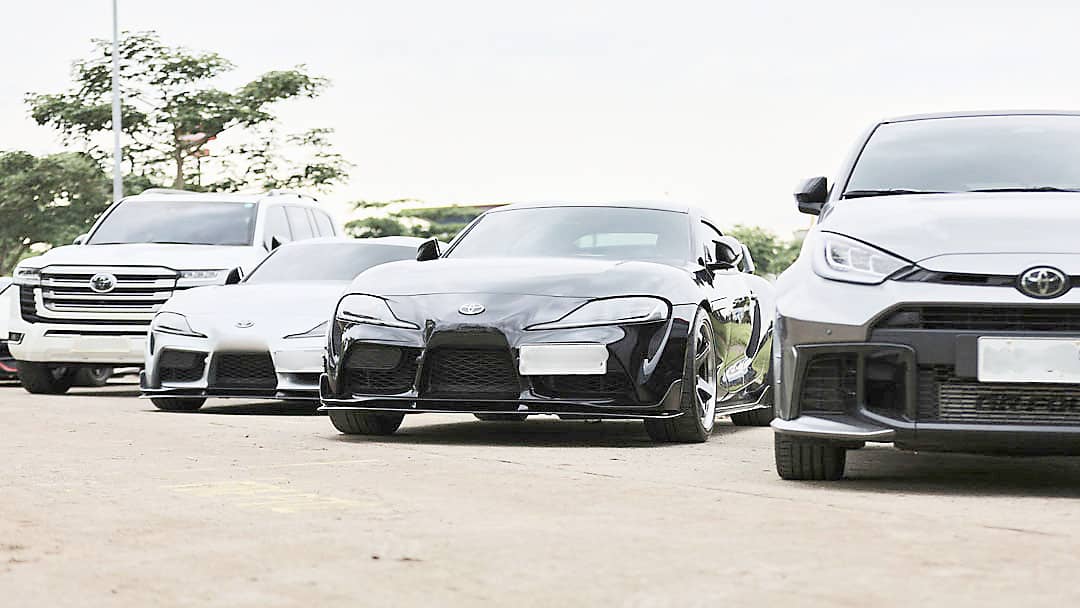 A MIXED lineup of Toyota models includes the Land Cruiser, Supra and GR Yaris.