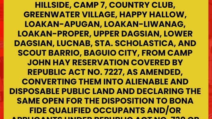 13 barangays set to separate from Camp John Hay