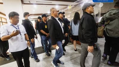 Atty. Levito Baligod appears with former Marine security personnel of former Ako Bicol Rep. Zaldy Co before the Office of the Ombudsman in Quezon City on Monday, 17 August 2026.