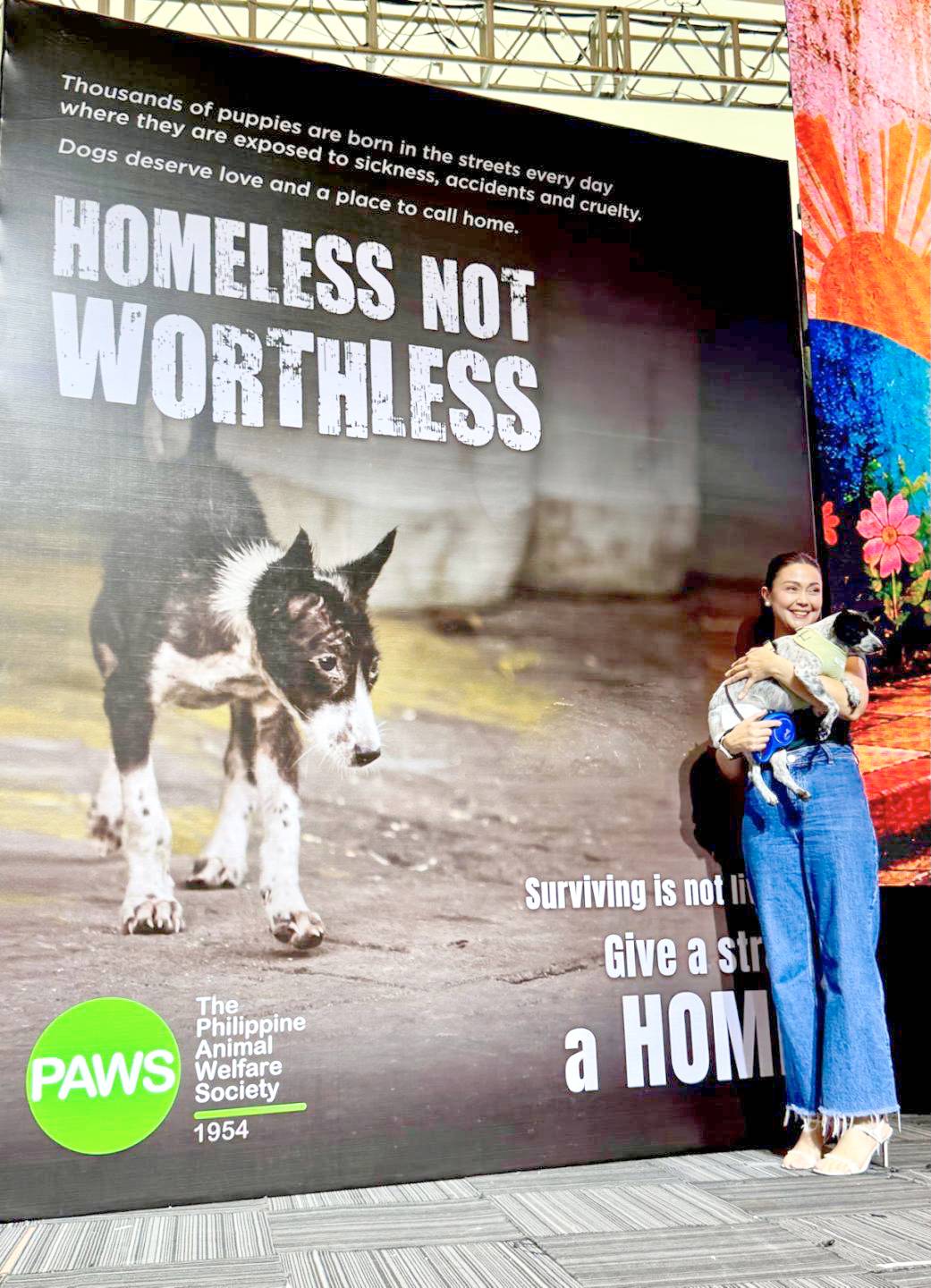 Stray no more Philippine Animal Welfare Society spokesperson Jodi Sta. Maria with Putol, her rescued furbaby.