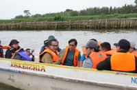 CABINET Secretary Benhur Abalos and Public Works and Highways Secretary Vince Dizon (5th and 4th from left, respectively) inspect severely flooded areas in Hagonoy and Paombong, Bulacan, as officials assess disaster response and infrastructure conditions.