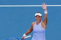 JESSICA Pegula celebrates after beating reigning champion Iga Swiatek, 7-5, 4-6, 6-4, in the semifinal of the Cincinnati Open on Saturday.