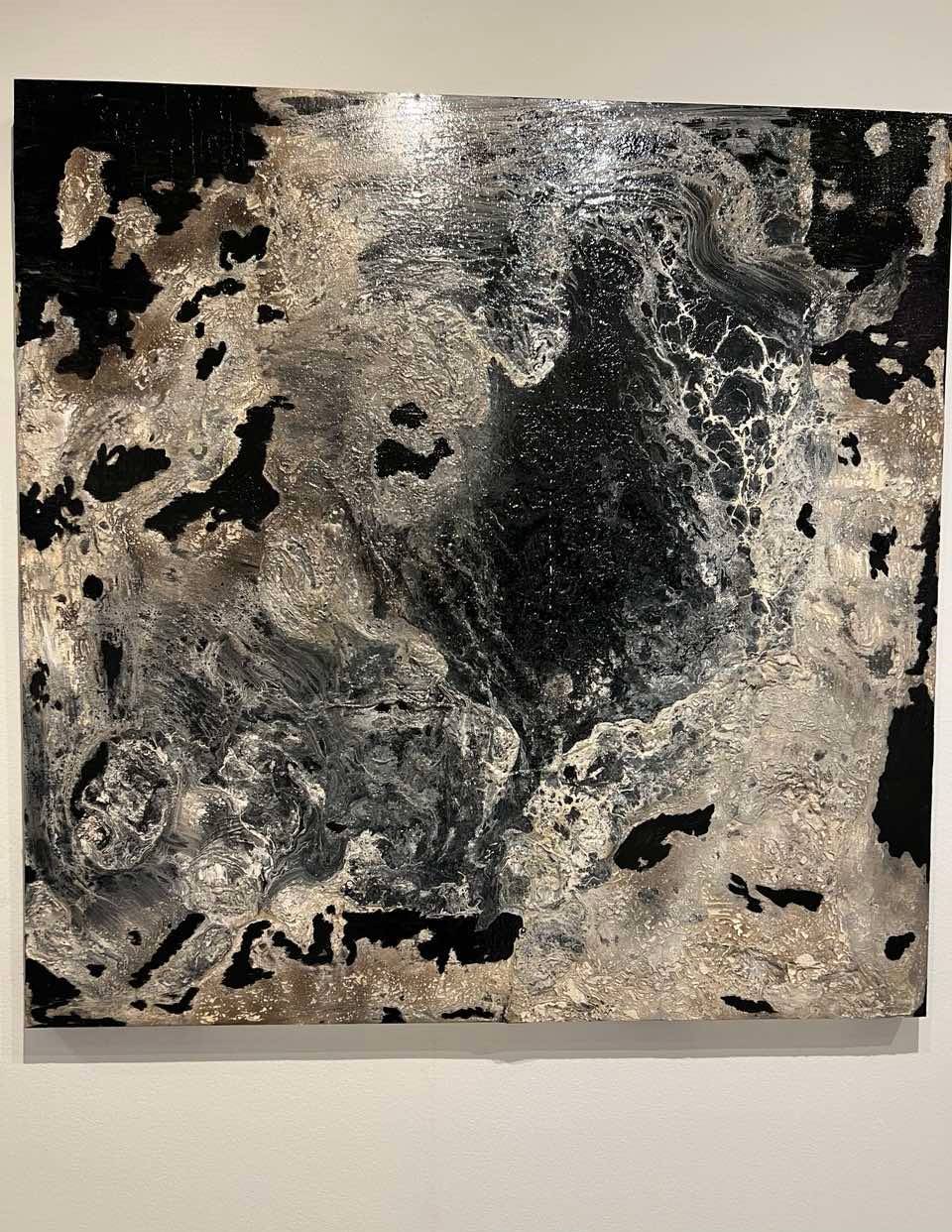 ‘Underwater Volcano,’  wood, acrylic, paint, 48 x 48 inches, 2024.