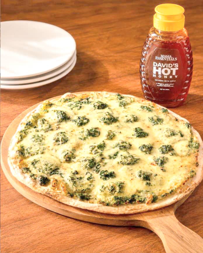 SPINACH and goat’s cheese pizza