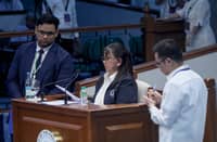 Private prosecution Atty. Amando Ligutan continues to direct examine The former Office of the Vice President (OVP) Special Disbursing Officer Gina Acosta on the Day 17 of the impeachment proceedings of Vice President Sara Z. Duterte regarding the disbursement of the Office of the Vice President confidential funds.| Aram Lascano/ SPPA POOL