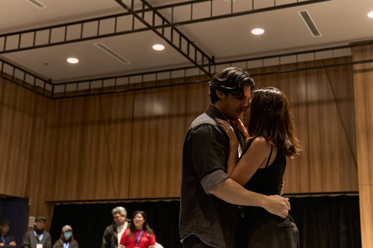 Laurence Mossman and Morissette as Middle Noah and Middle Allie during a rehearsal for Theatre Group Asia’s The Notebook: The Musical.