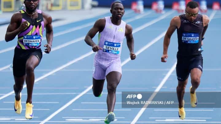 OBLIQUE Seville dominates the men’s 100-meter run of the Silesia Diamond League on Sunday.