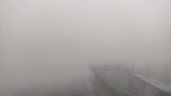 Still zero visibility in most parts of Baguio as thick fog blankets the city, accompanied by rain.