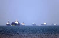 VESSELS anchored in the Strait of Hormuz off Bandar Abbas in southern Iran.