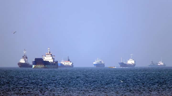 VESSELS anchored in the Strait of Hormuz off Bandar Abbas in southern Iran.