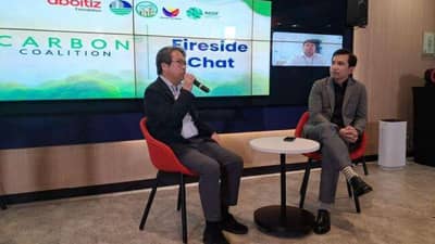 AT a recent session of the CarbonPH Coalition Education Series, Archeda Inc. Senior Officer Masayuki Kurihara (left) and DENR- Forest Management Bureau assistant director Ray Thomas Kabigting discuss how the Philippines is preparing to participate in the ASEAN’s growing carbon market.