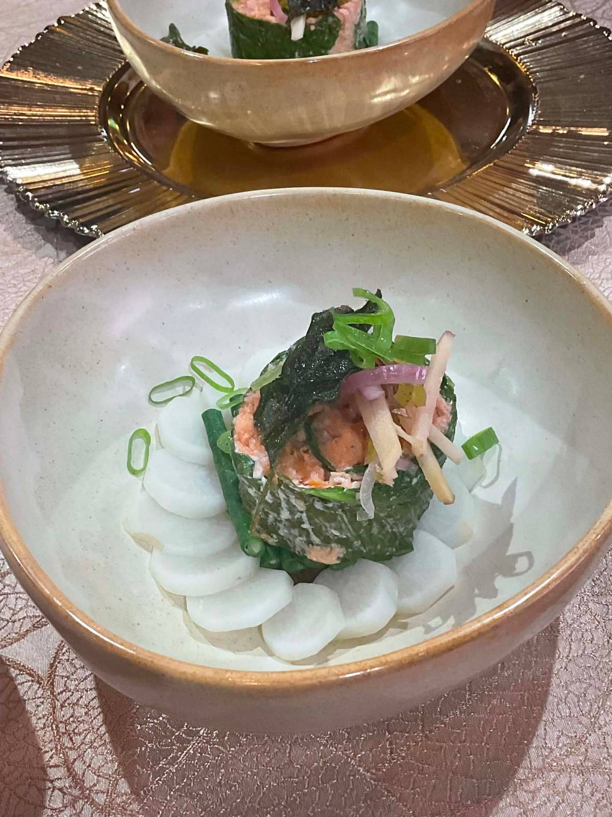 World City Colleges puts a creative spin on sinigang sa miso with a deconstructed presentation, serving the soup separately from the other components.
