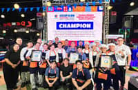 STUDENTS from Our Lady of Fatima University celebrate after being crowned champions of the inaugural Seafood Showdown at Araneta City’s Dampa.