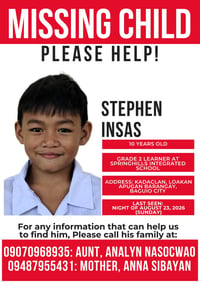 10-year-old boy missing for 3 days in Baguio
