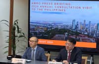 AMRO chief economist Dong He (left) and AMRO Group head and lead economist Jinho Choi answer questions from media at a press briefing at the BSP’s Manila offices on Thursday.