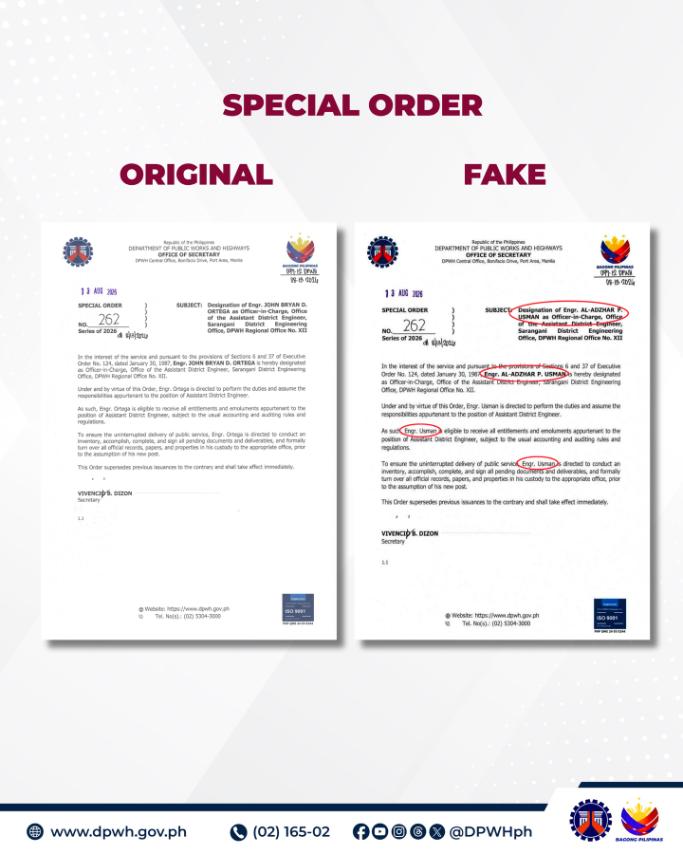 DPWH WARNS VS FAKE DIZON ISSUANCES
