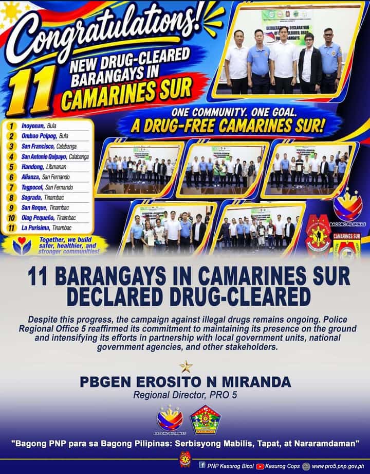 11 CamSur barangays achieve drug-cleared status