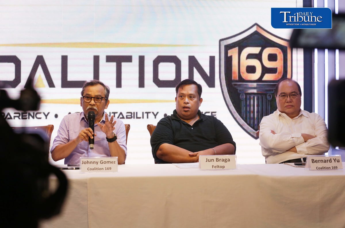 (August 27 2026) Convenors of Coalition 169 Johnny Gomez, Bernard Yu, along with Feltop representative Rustico Braga and motorcycle taxi groups call for the refund of P28.56 billion in computer fees collected from the public by the Land Transportation Office (LTO) through the Stradcom LTO IT system, the campaign has gained the support of several transport and civic organizations including FELTOP, MC taxi community, TNVS organizations, consumer groups and youth groups, during a press conference in Quezon City on Thursday August 27 2026. Photo/Analy Labor