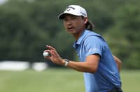 AUSTRALIAN Min Woo Lee acknowledges the crowd on the 17th green during the first round of the 2026 TOUR Championship at East Lake Golf Club in Atlanta, Georgia, on Thursday.
