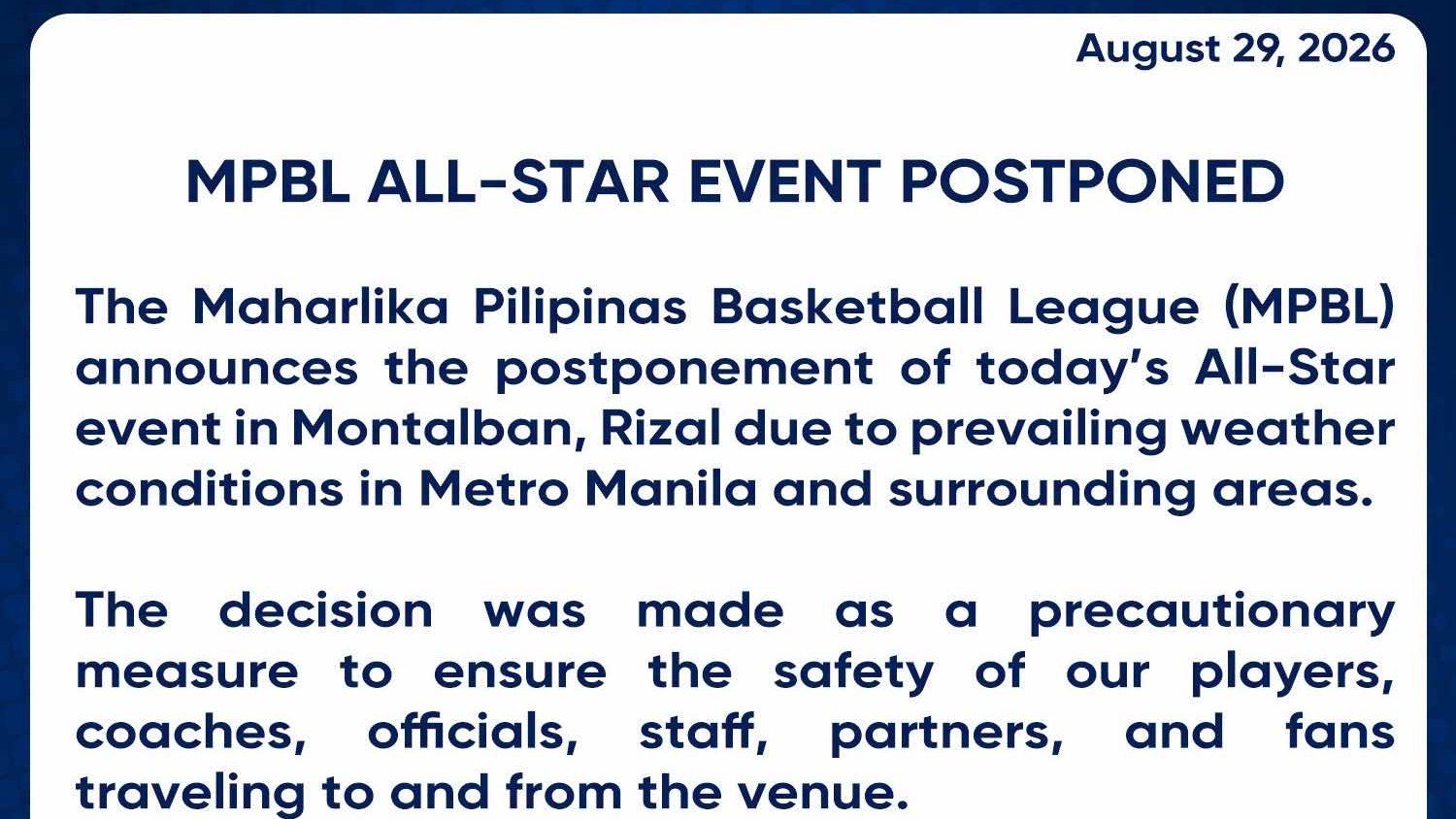 Heavy rains, floods cancel MPBL All-Star