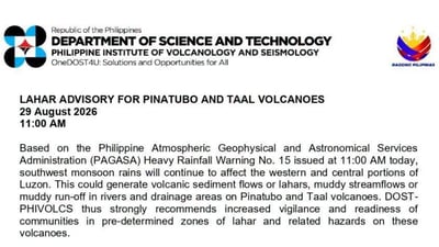 PHIVOLCS warns of lahar threat from Pinatubo, Taal rains