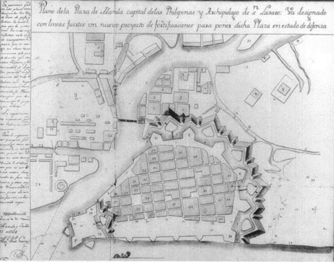 1764 map showing Parian located immediately north of Intramuros.