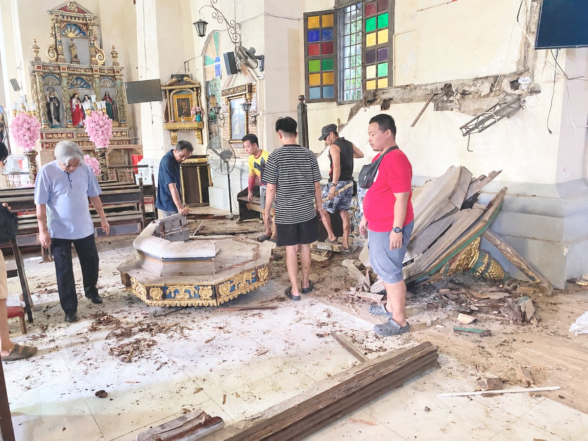 The collapsed pulpit of Maragondon Church.