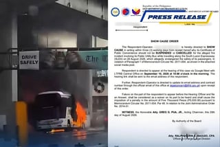 LTFRB summons bus operator after SLEX fire
