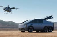 ARIDGE displays its Land Aircraft Carrier, which pairs a six-wheeled ground vehicle with a detachable electric aircraft.