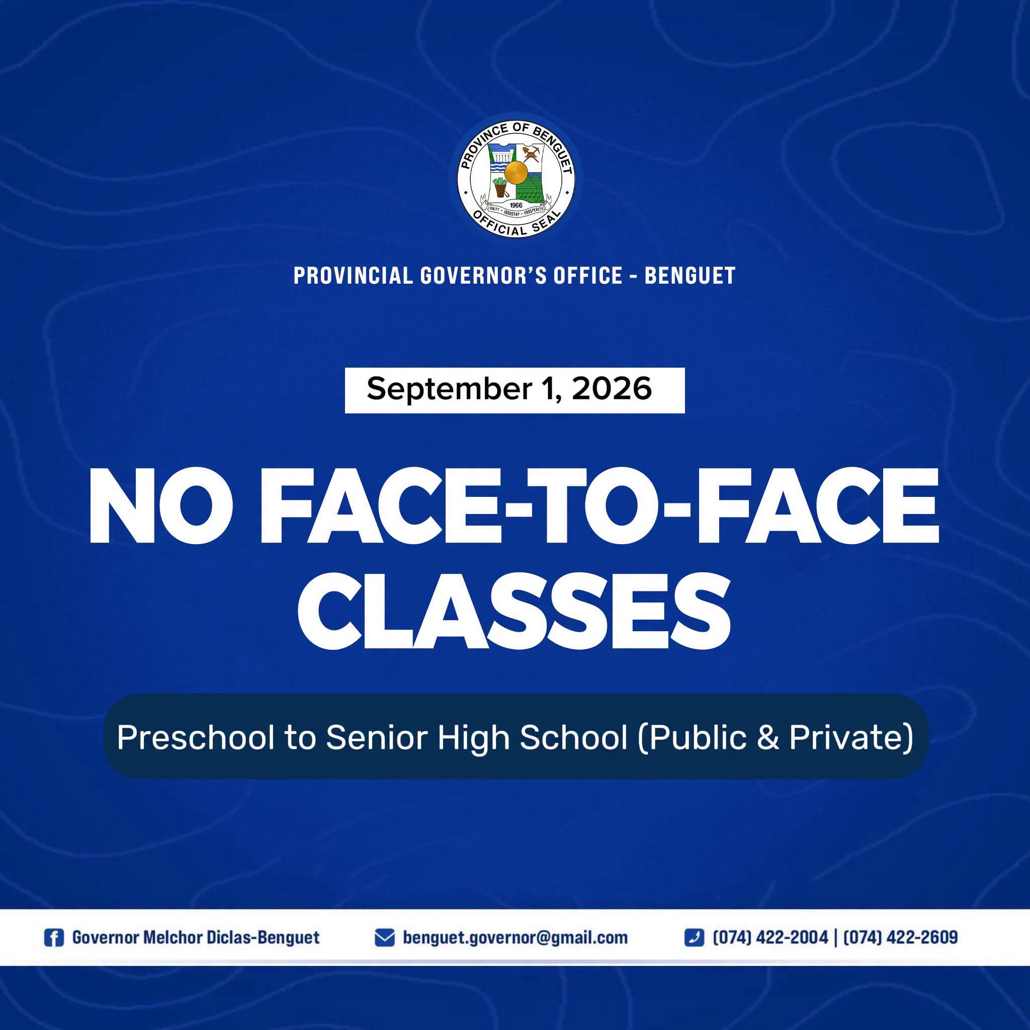 Benguet suspends face-to-face classes on 1 September