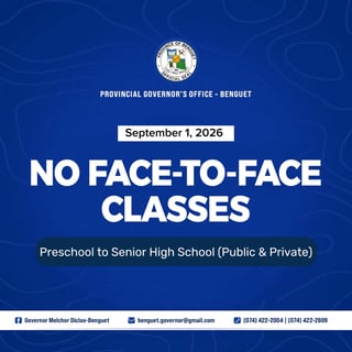 Benguet suspends face-to-face classes on 1 September