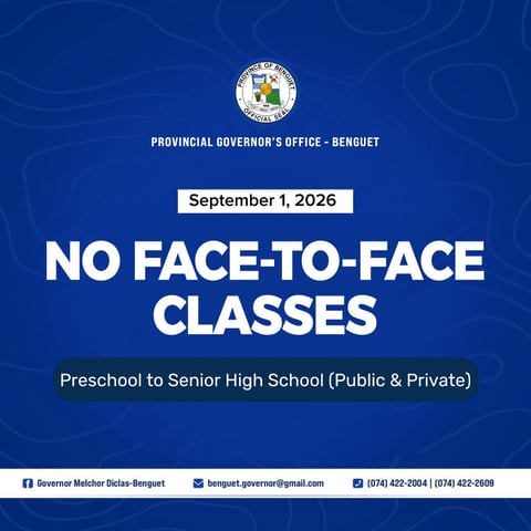 Benguet suspends face-to-face classes on 1 September