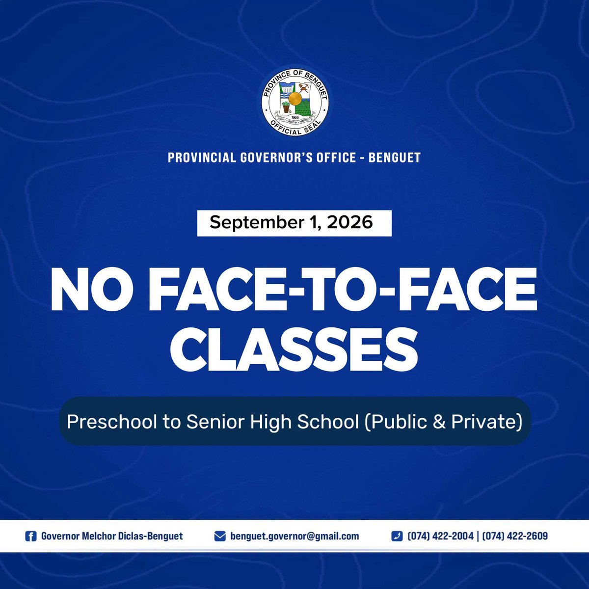 Benguet suspends face-to-face classes on 1 September
