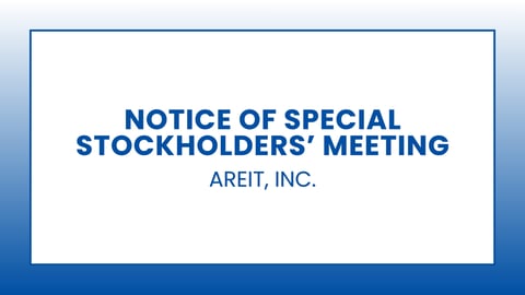 AREIT, INC. - Notice of Special Stockholders’ Meeting