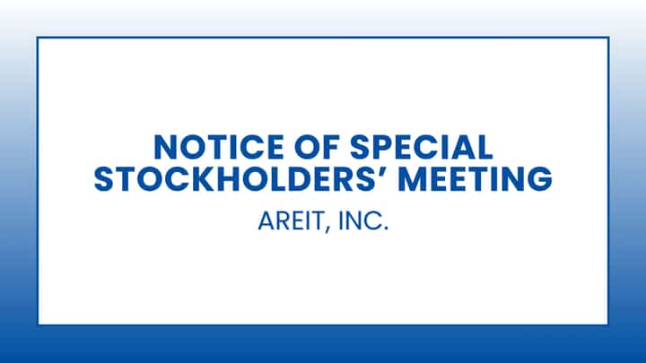 AREIT, INC. - Notice of Special Stockholders’ Meeting