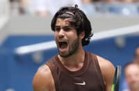 CARLOS Alcaraz displays his solid form in beating Roman Safiullin 6-4, 6-4, 6-4 in the opening round of the US Open men’s singles event on Monday.