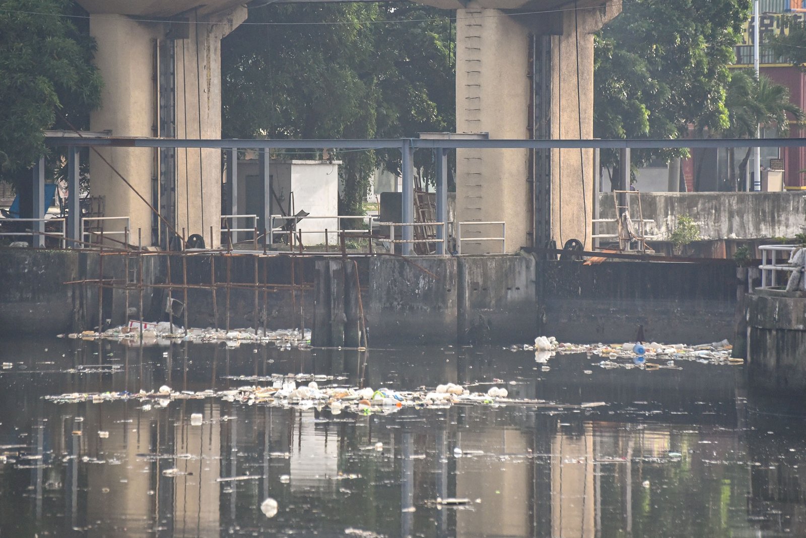 A pile of garbage washes ashore near the Libertad Pumping Station after being carried by the southwest monsoon from Manila Bay, on September 1. | Zedrich Xylak Madrid