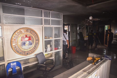 BFP INSPECTS FIRE-DAMAGED MANILA CITY HALL OFFICE