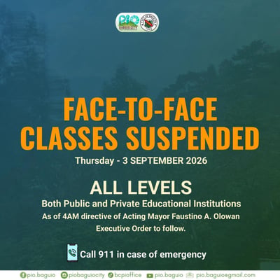 Baguio suspends face-to-face classes at all levels