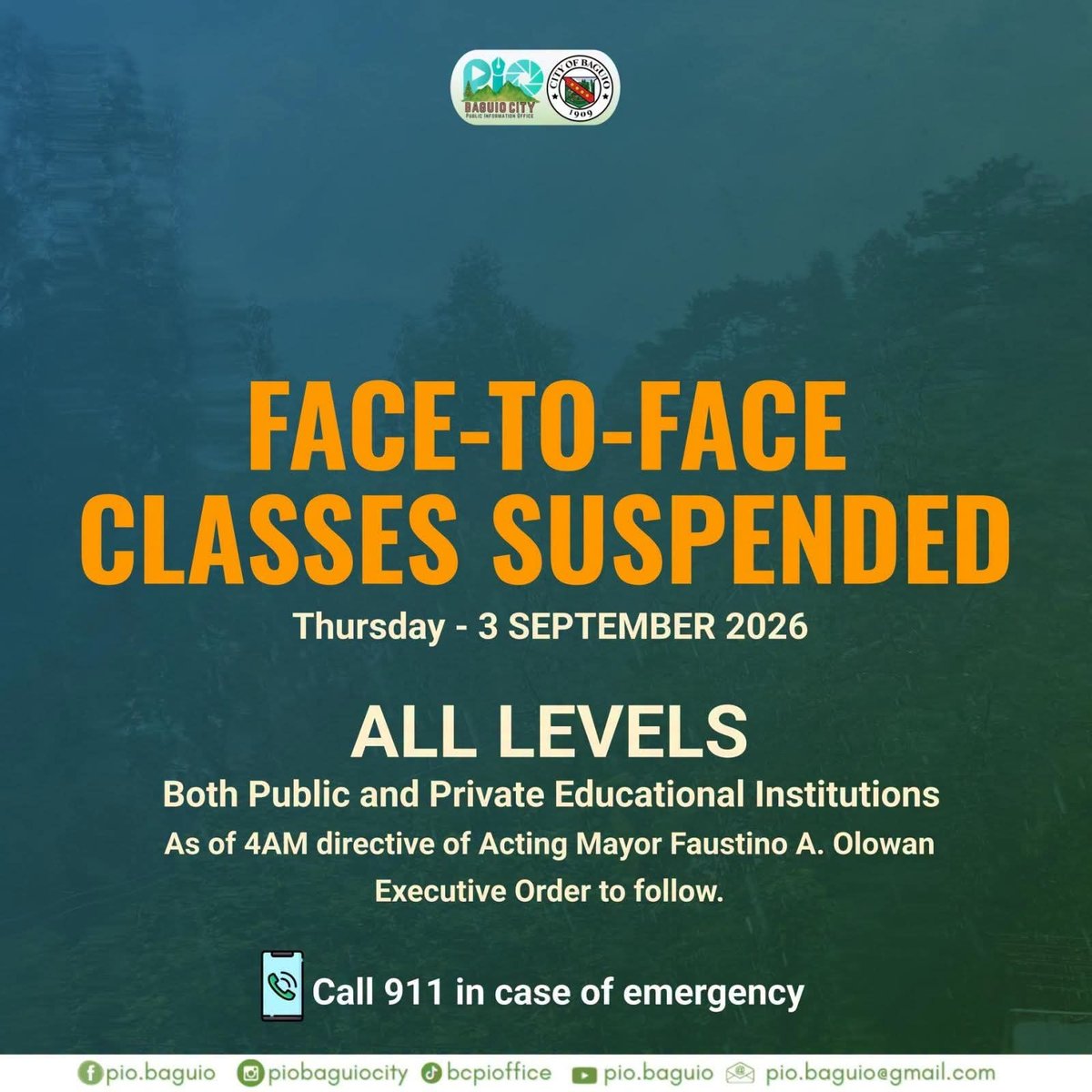 Baguio suspends face-to-face classes at all levels