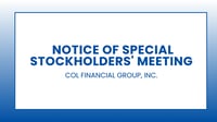 COL Financial Group, Inc. Notice of Special Stockholders' Meeting
