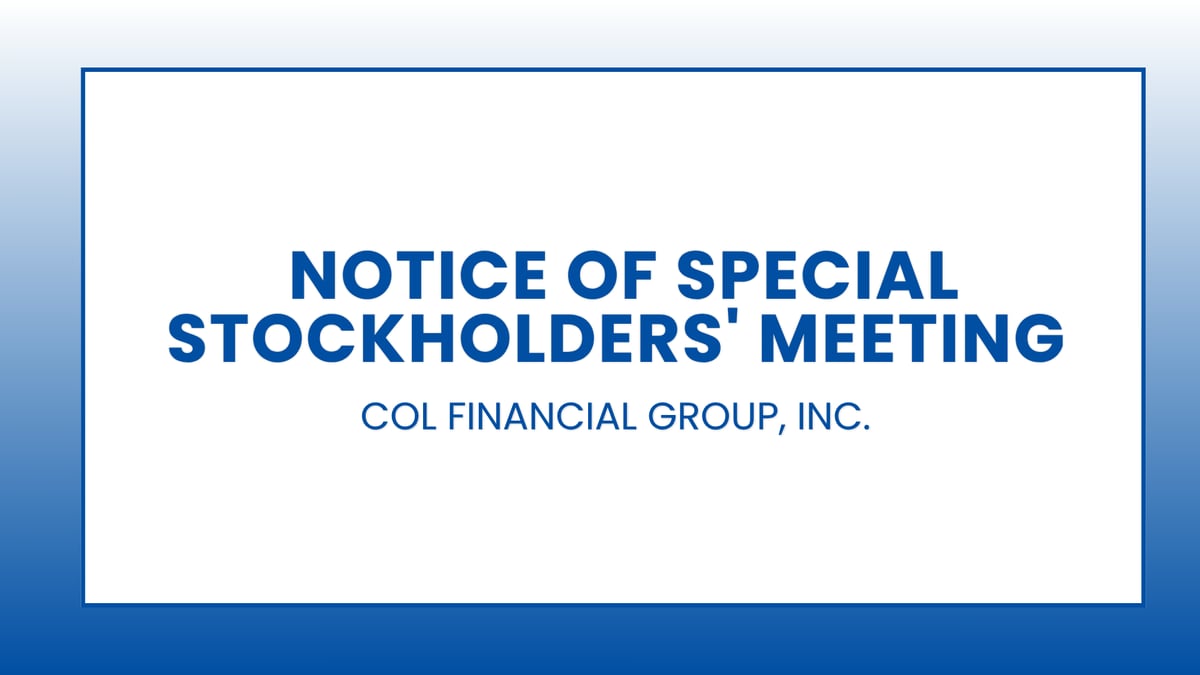 COL Financial Group, Inc. Notice of Special Stockholders' Meeting