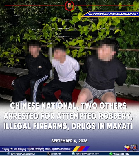 Chinese national, 2 Filipinos nabbed over attempted Makati robbery