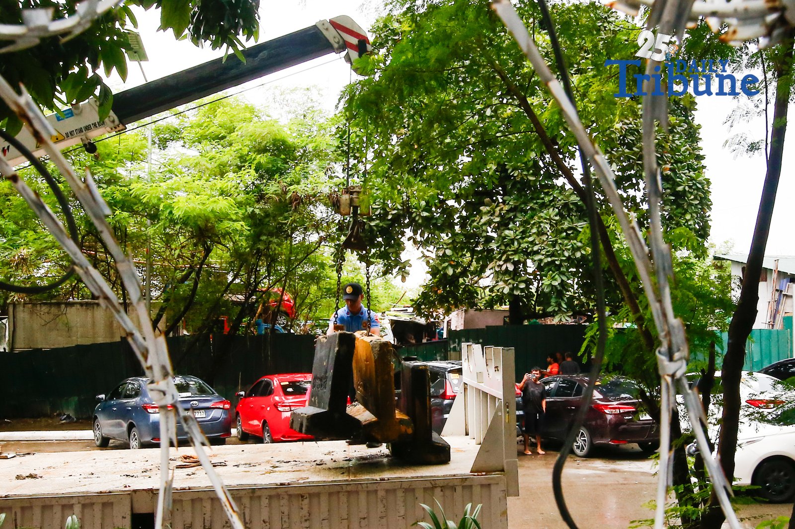 Personnel unload concrete barriers at the center island of J.W. Diokno Boulevard in front of the Philippine Senate in Pasay City on 05 September 2026. Authorities are tightening security around the Senate as the impeachment trial of Vice President Sara Duterte continues.