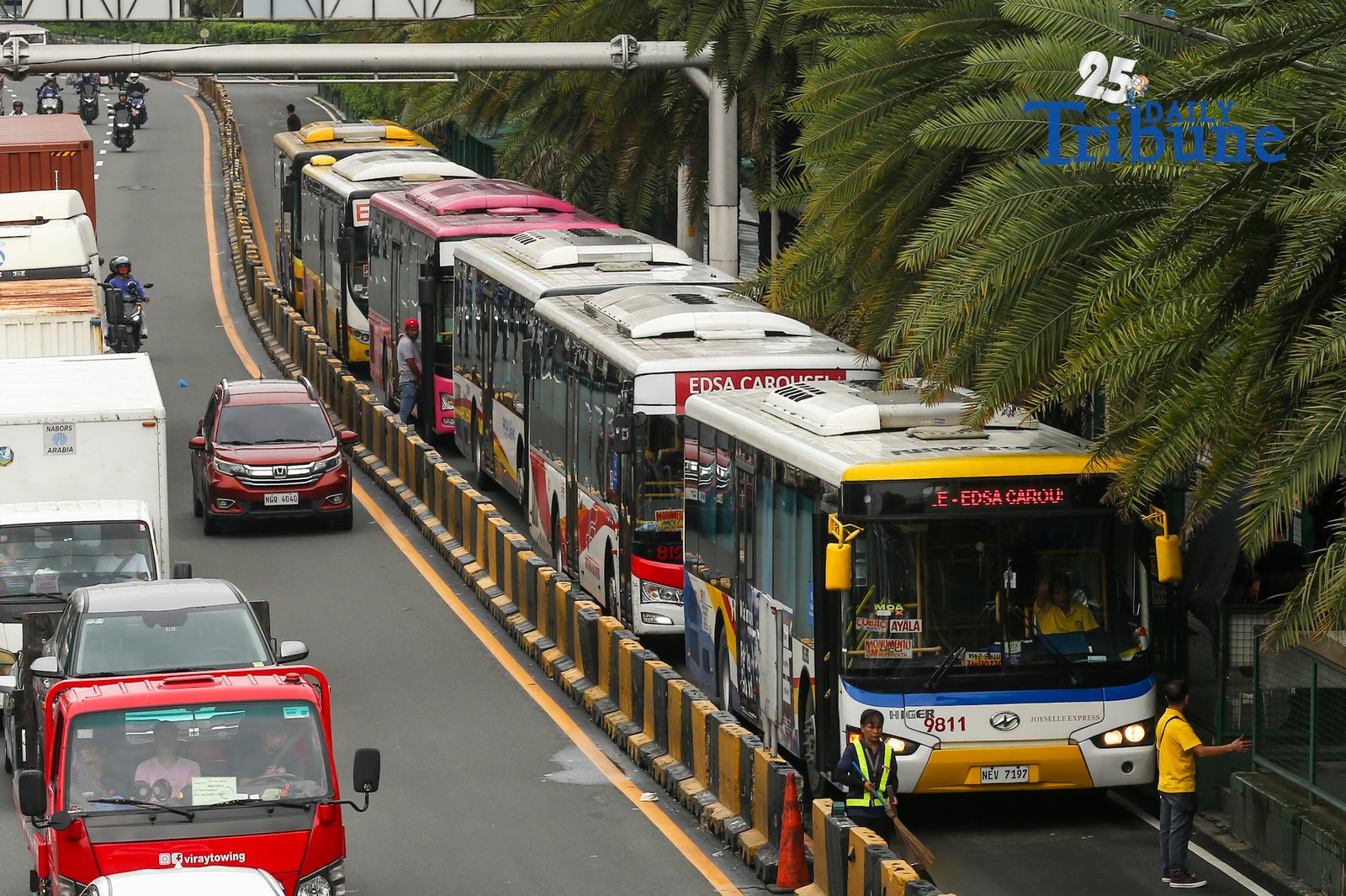 Buses line up at the EDSA Pasay Northbound Station of the EDSA Busway in this photo taken on 05 September 2026. Transport advocacy groups and several lawmakers have raised concerns over the lack of funding for the EDSA Busway, the service contracting program and fuel subsidies for public utility drivers in the Department of Transportation’s proposed 2027 budget.